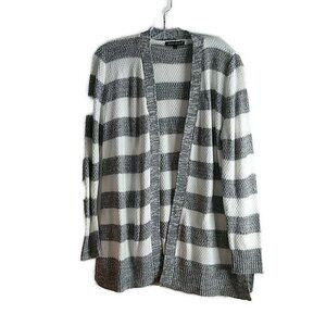 Love Ellie - Grey  White Open Front Cardigan - Small